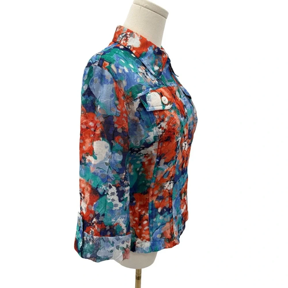 Ruby Rd Favorites Women's Sheer Floral Jacket Size 8 Lightweight Roll Tab Summer